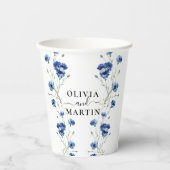Bloemige blauwe bloemen bruiloft papieren bekers (Voorkant)