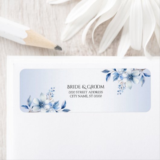 Bloemige blauwe bloemen retouradreslabel etiket (Insitu)