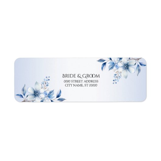 Bloemige blauwe bloemen retouradreslabel etiket (Voorkant)