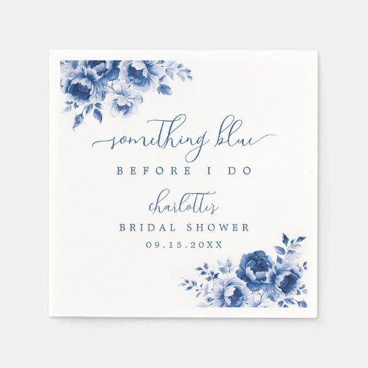 Bloemige Blauwe Bruiloftsdouche Servet (Voorkant)