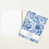 Bloemige blauwe chinoiserie bloem aangepaste bruid planner (Display)