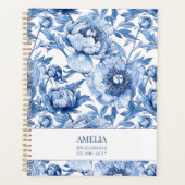 Bloemige blauwe chinoiserie bloem aangepaste bruid planner (Voorkant)