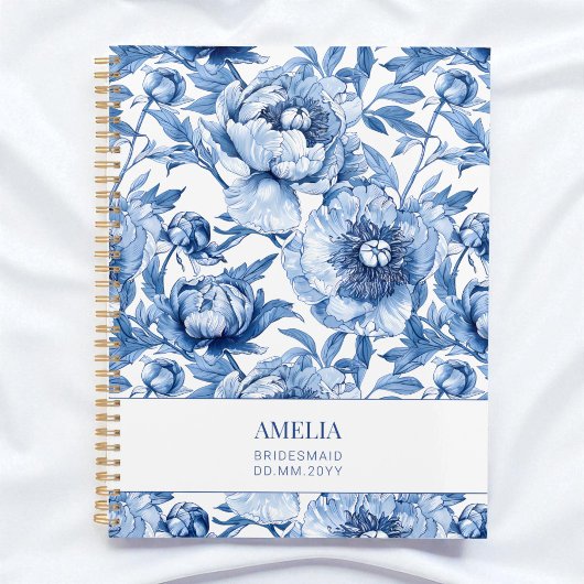Bloemige blauwe chinoiserie bloem aangepaste bruid planner