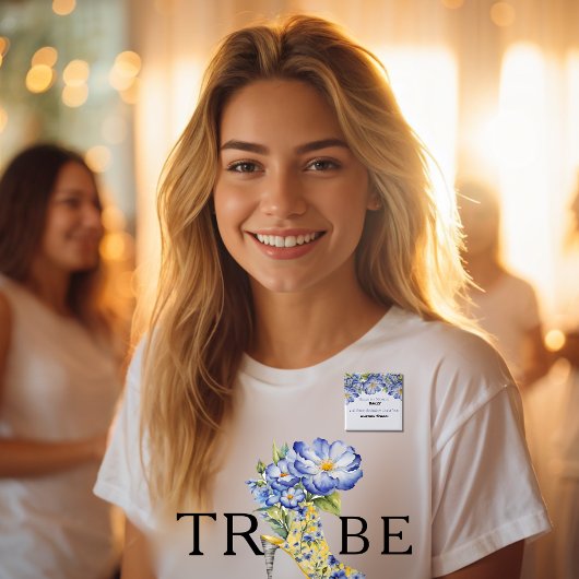 Bloemige Blauwe Chinoiserie Bruiloftsshower Knoop Vierkante Button 5,1 Cm