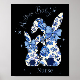 Bloemige Blauwe Coquette Strik Konijn Pasen Moeder Poster