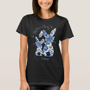 Bloemige Blauwe Coquette Strik Konijn Pasen Moeder T-shirt