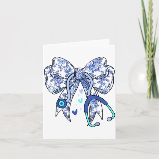 Bloemige Blauwe Coquette Strik Verpleegster Stetho Kaart (Voorkant)