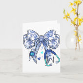 Bloemige Blauwe Coquette Strik Verpleegster Stetho Kaart (Gele Bloem)