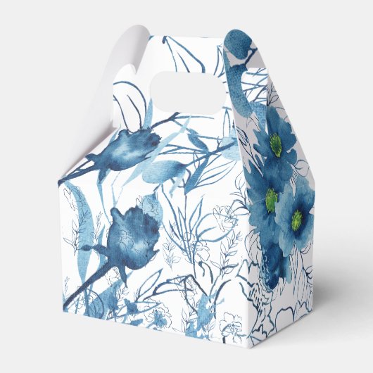 Bloemige blauwe dank je wel  bedankdoosjes (Achterkant)