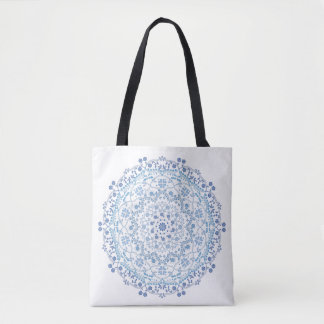 Bloemige Blauwe Eenvoudige Mandala Cirkel Minimali Tote Bag