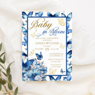 Bloemige Blauwe Gouden Vlinder Baby in Bloom Showe Kaart
