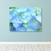 Bloemige blauwe hortensia bloemen kunstprinten canvas afdruk (Insitu (Houten vloer))