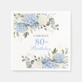 Bloemige blauwe hortensia groen 80ste verjaardagsf servet