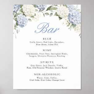 Bloemige blauwe hortensia groen huwelijksbar bord poster