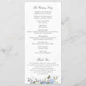 Bloemige blauwe hortensia groen trouwprogramma programmakaart (Achterkant)