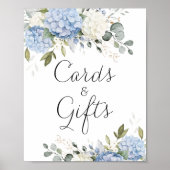 Bloemige blauwe hortensia groene huwelijkskaarten  poster (Voorkant)