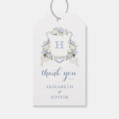 Bloemige blauwe hortensia-kam weddingsjabloon beda cadeaulabel (Voorkant)