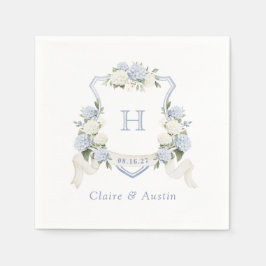 Bloemige blauwe hortensia-kam weddingsmonogram servet