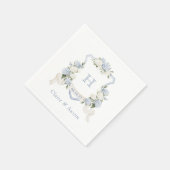 Bloemige blauwe hortensia-kam weddingsmonogram servet (Hoek)
