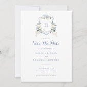 Bloemige blauwe Hortensia Kuif Monogram Save the D Kaart (Voorkant)