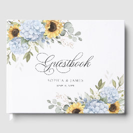 Bloemige Blauwe Hortensia Zonnebloemen Groene Huwe Gastenboek