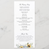 Bloemige Blauwe Hortensia Zonnebloemen Trouwprogra Programmakaart (Achterkant)