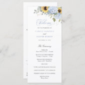 Bloemige Blauwe Hortensia Zonnebloemen Trouwprogra Programmakaart (Voorkant / Achterkant)