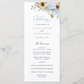 Bloemige Blauwe Hortensia Zonnebloemen Trouwprogra Programmakaart (Voorkant)