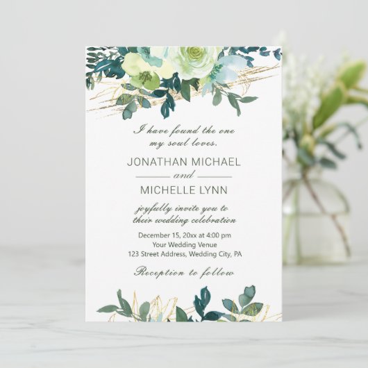 Bloemige Blauwe Ivoren Gouden Turquoise Christelij Kaart (Staand voorkant)