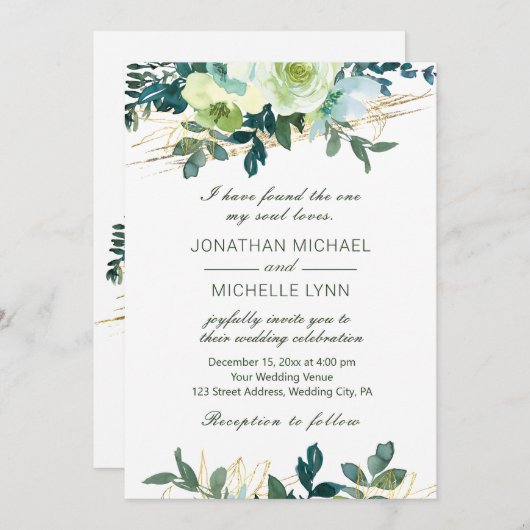 Bloemige Blauwe Ivoren Gouden Turquoise Christelij Kaart (Voorkant / Achterkant)