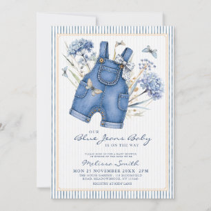 Bloemige blauwe jeans baby spijkerbroek overall ba kaart