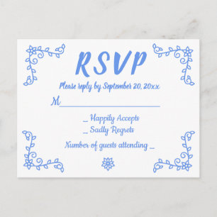 Bloemige blauwe korenbloem RSVP trouwbloem laurier Uitnodiging Briefkaart