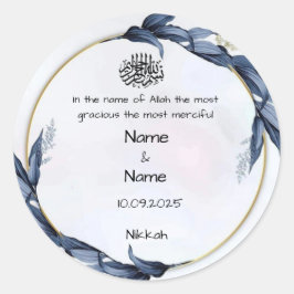 Bloemige blauwe nikkah favorietenstickers ronde sticker