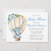 Bloemige Blauwe Olifant Baby Shower Kaart (Voorkant)