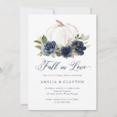 Bloemige Blauwe Pompoen Herfst Verliefd Koppel Bru Kaart (Voorkant)