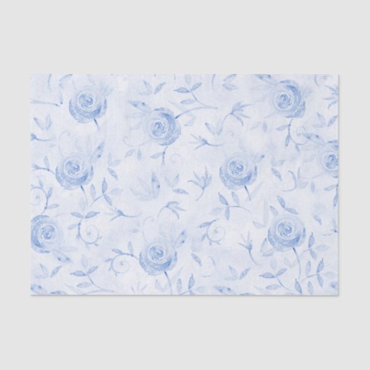 Bloemige Blauwe Rozen Elegante Damast Decoupage Tissuepapier (Voorkant)