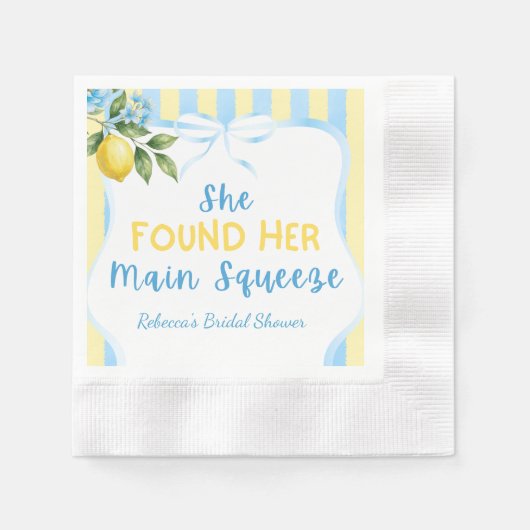 Bloemige blauwe streep Main Squeeze bruiloftfeest Servet (Voorkant)