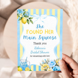 Bloemige blauwe streep Main Squeeze bruiloftsfeest Bedankkaart