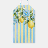Bloemige blauwe streep Main Squeeze bruiloftsfeest Cadeaulabel (Achterkant)