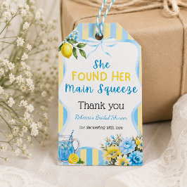 Bloemige blauwe streep Main Squeeze bruiloftsfeest Cadeaulabel