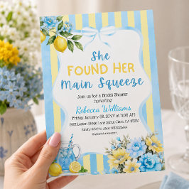 Bloemige blauwe streep Main Squeeze bruiloftsfeest Kaart