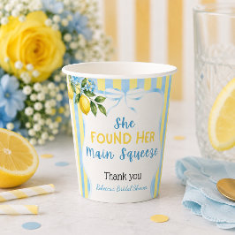 Bloemige Blauwe Streep Main Squeeze Bruiloftsfeest Papieren Bekers