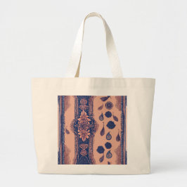 Bloemige blauwe strepen AI-kunst  Grote Tote Bag