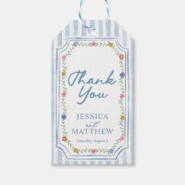 Bloemige blauwe strepen bruiloft cadeaukaartjes cadeaulabel