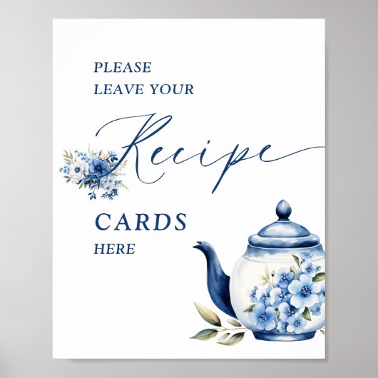 Bloemige Blauwe Thee Party Bruiloft Shower Receptk Poster (Voorkant)