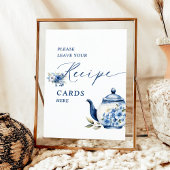 Bloemige Blauwe Thee Party Bruiloft Shower Receptk Poster