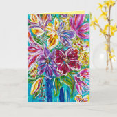 Bloemige "Blauwe Vaas" Vouwkaart Kaart (Gele Bloem)