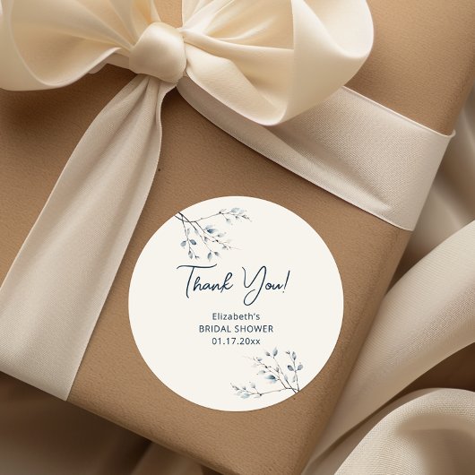 Bloemige blauwe winter botanische bedankkaart ronde sticker