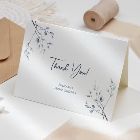 Bloemige blauwe winter botanische dankkaart bedankkaart