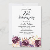 Bloemige Bloei Paarse Waterverf 21e Verjaardagsfee Kaart (Voorkant)